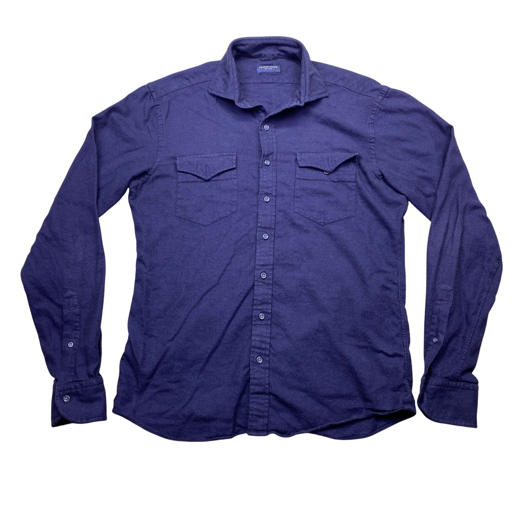 Proper‎ Cloth Mens Navy Blue Brushed Flannel Button Down Shirt Two Pocket Medium